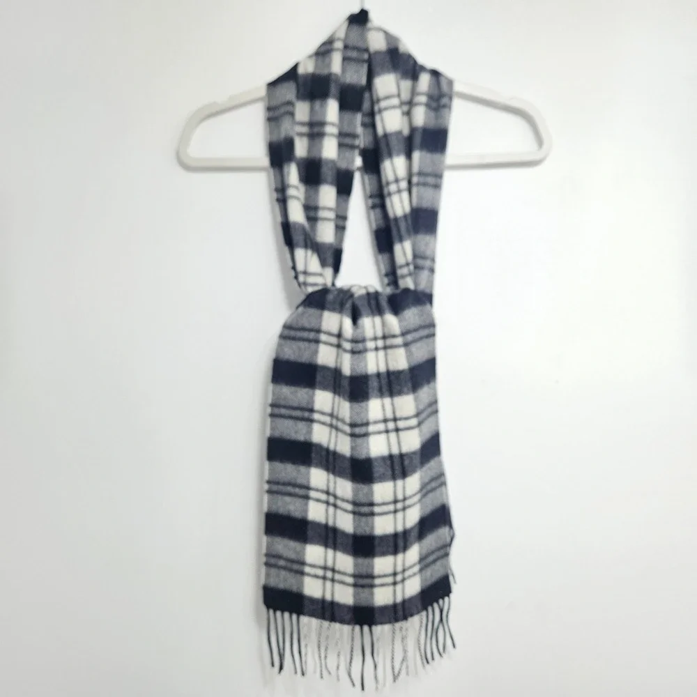Peck & Peck‎ Cashmere Scarf Luxury Cozy Plaid Check Fringe Wrap Black Cream